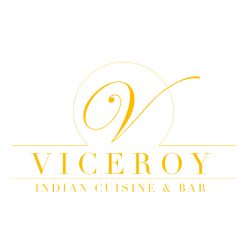 Logo of viceroy indian cuisine & bar, featuring an elegant golden stylized letter "v" above the name written in bold serif typeface.